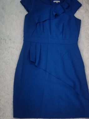 Sandra Darren Cobalt Blue Ruffle Sheath Midi Dress